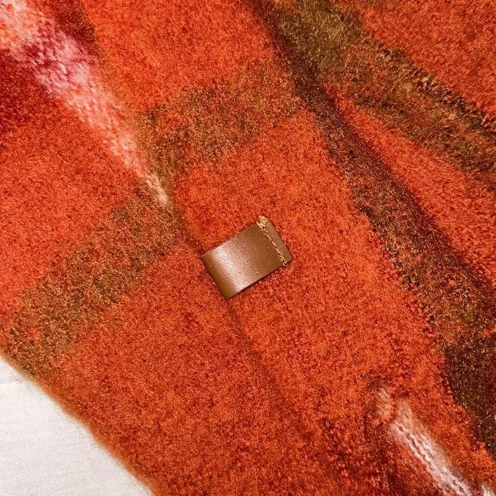 Frye & Co. Rusty Clay Orange Plaid Check Midweight Large Tasseled Blanket Scarf